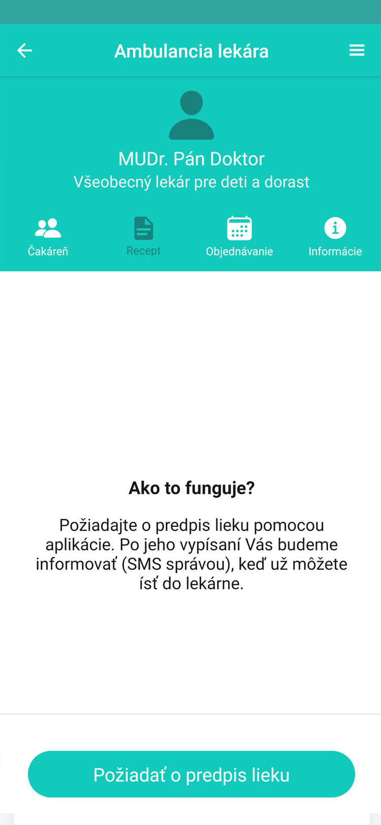 eČakáreň požiadať o predpis receptu